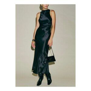 Reformation Cassette Silk Midi Dress Black Cowl Neck Size 6, Formal Dress